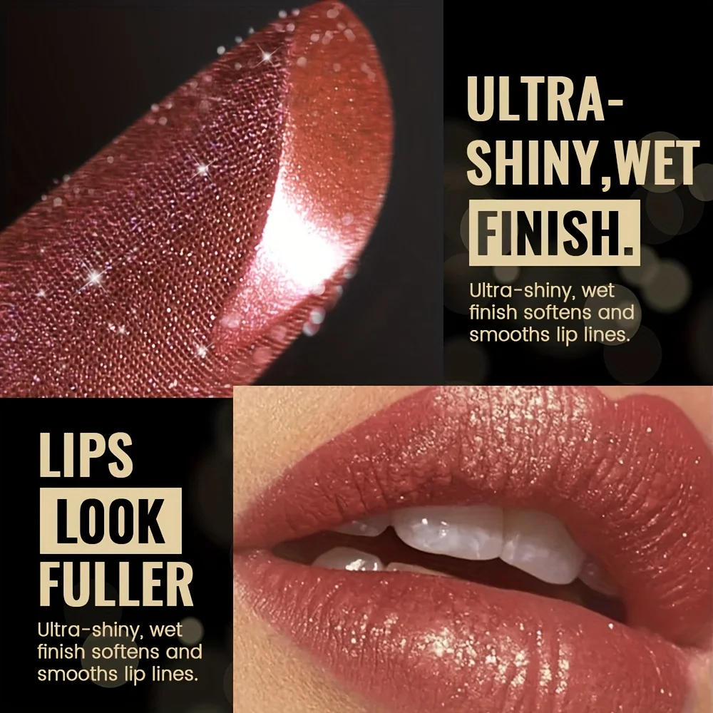 Metallic Shimmer Lipstick, Pearly Glitter Shine, Creamy Texture, High Color Payoff, Smooth Apply, Party Makeup - Image 5