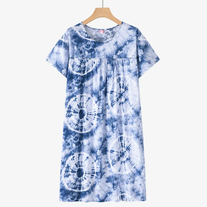Middle-Aged and Elderly Cotton Silk Short-Sleeved Nightgown Female New Pajamas Summer Thin Mom Loose Home Wear Dress Summer - Image 2
