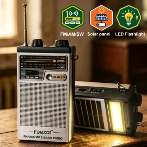 Mini Pocket FM AM SW Radio Portable Emergency Radios Solar Panel Charging Radio with Highlight Flashlight 3.5mm Headset Jack