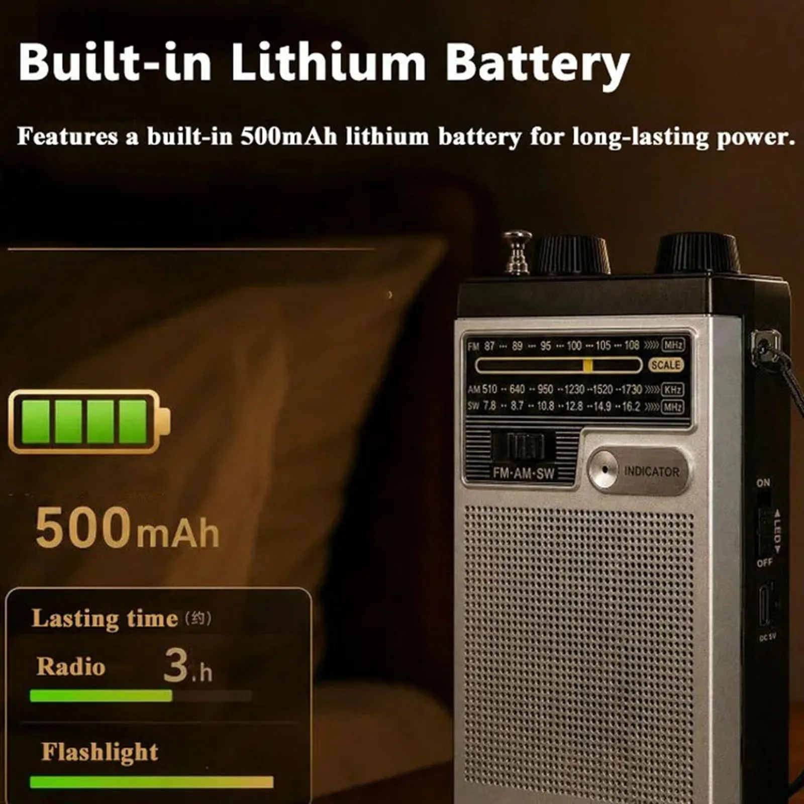Mini Pocket FM AM SW Radio Portable Emergency Radios Solar Panel Charging Radio with Highlight Flashlight 3.5mm Headset Jack - Image 6