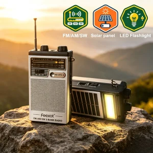 Mini Pocket FM AM SW Radio Portable Solar Panel Full Band Radios Rechargeable Radio with LED Flashlight 3.5mm Headphones Jack
