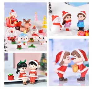 Miniature Christmas Figurine Set Christmas Decoration Fairy Snowman Santa Claus Miniature Figurines Xmas Gifts DIY Home Decor