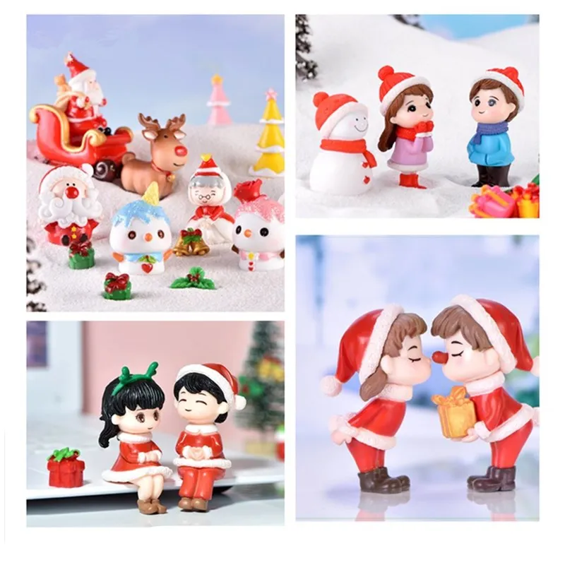 Miniature Christmas Figurine Set Christmas Decoration Fairy Snowman Santa Claus Miniature Figurines Xmas Gifts DIY Home Decor