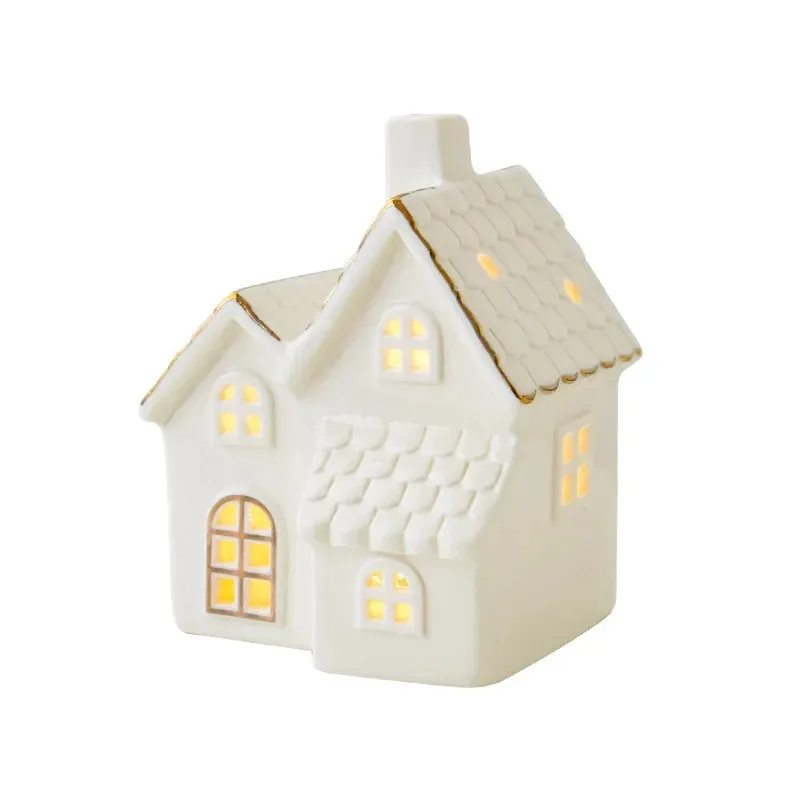 Miniature Christmas Village Houses Decor Snowflake LED Glowing Castle White Porcelain Desktop Ornament Christmas Decorations - Image 6