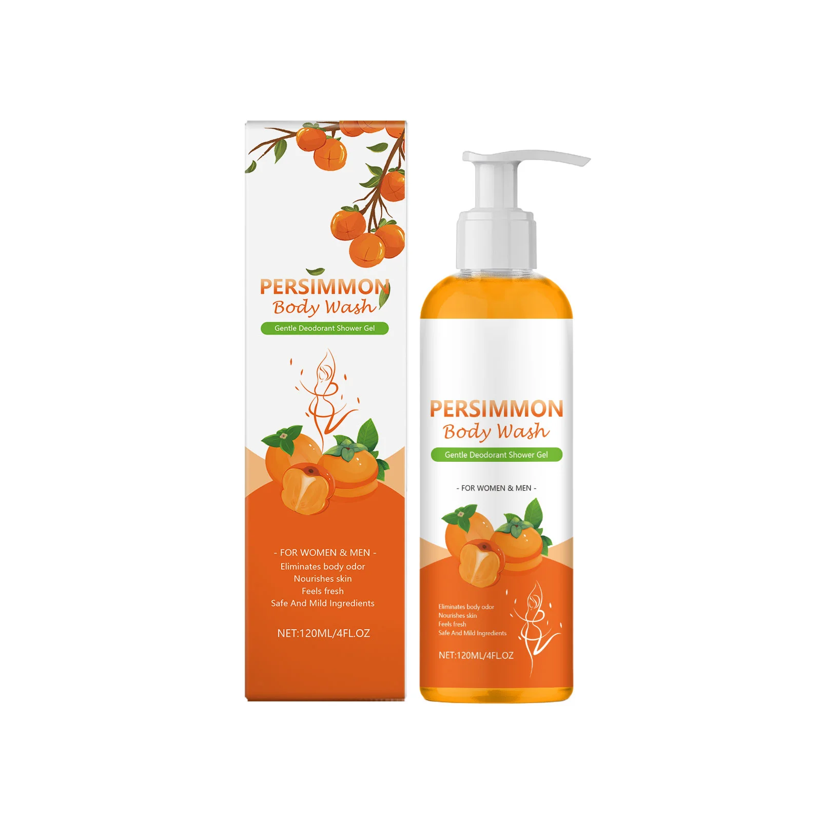 Moisturising Persimmon Body Wash Eliminating Body Odor Smooth Soft Deep Nourishing Refreshing Deodorizing Exfoliating Shower Gel - Image 2