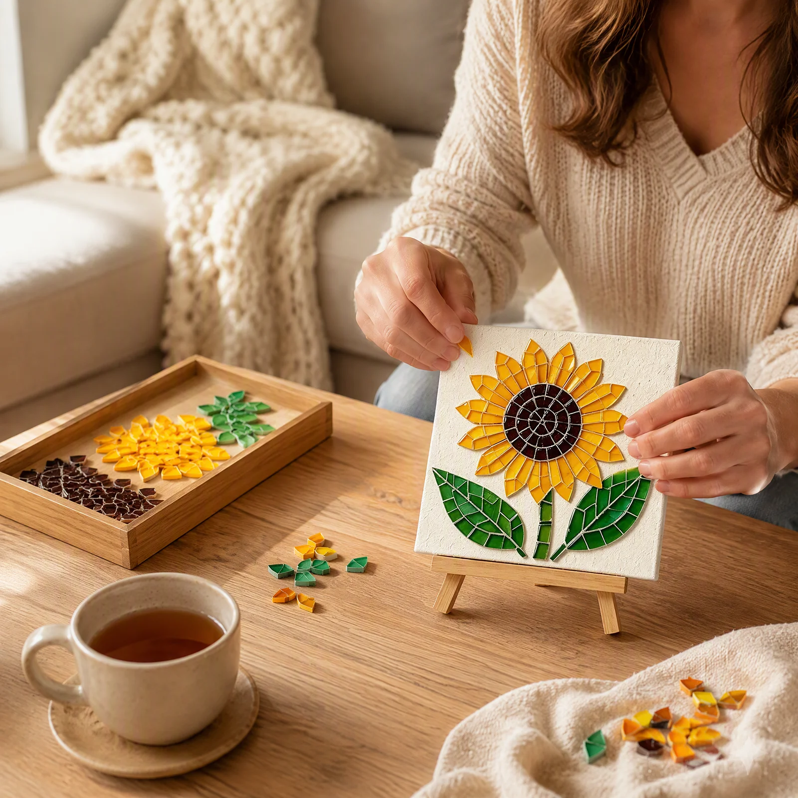 Mosaic Craft Kit DIY Sea Glass Art Floral Watering Can Design Christmas Holiday Gift Set - Image 2