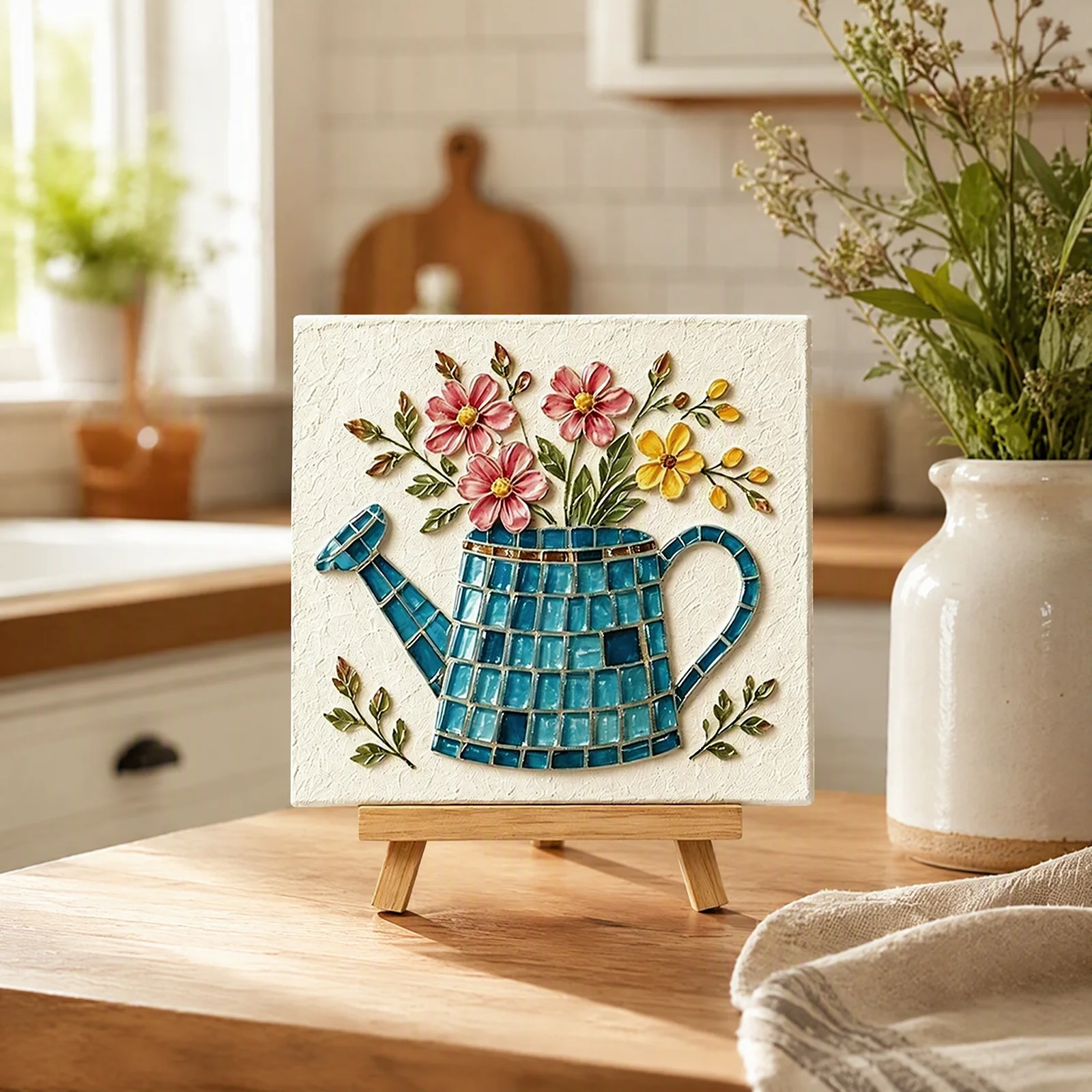 Mosaic Craft Kit DIY Sea Glass Art Floral Watering Can Design Christmas Holiday Gift Set - Image 5