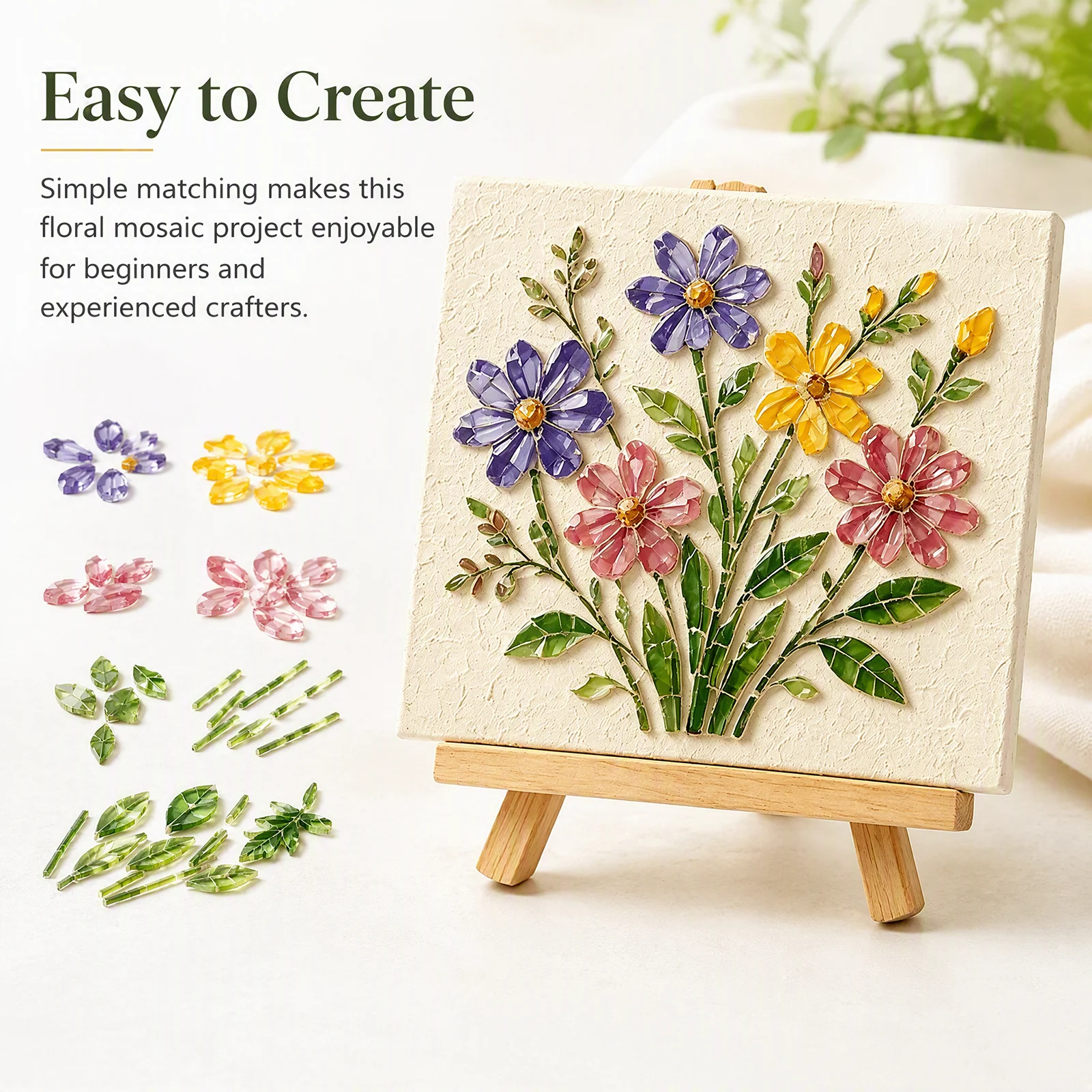 Mosaic Craft Kit DIY Sea Glass Art Floral Watering Can Design Christmas Holiday Gift Set