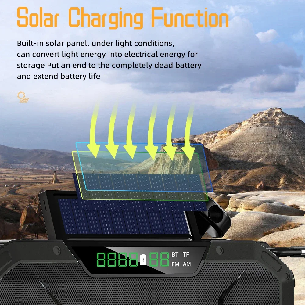 Multi-purpose Emergency Radio Hand Crank USB Rechargeable On Batteries Solar Portable FM Radio Flashlight Reading Lamp SOS Alarm - Image 2
