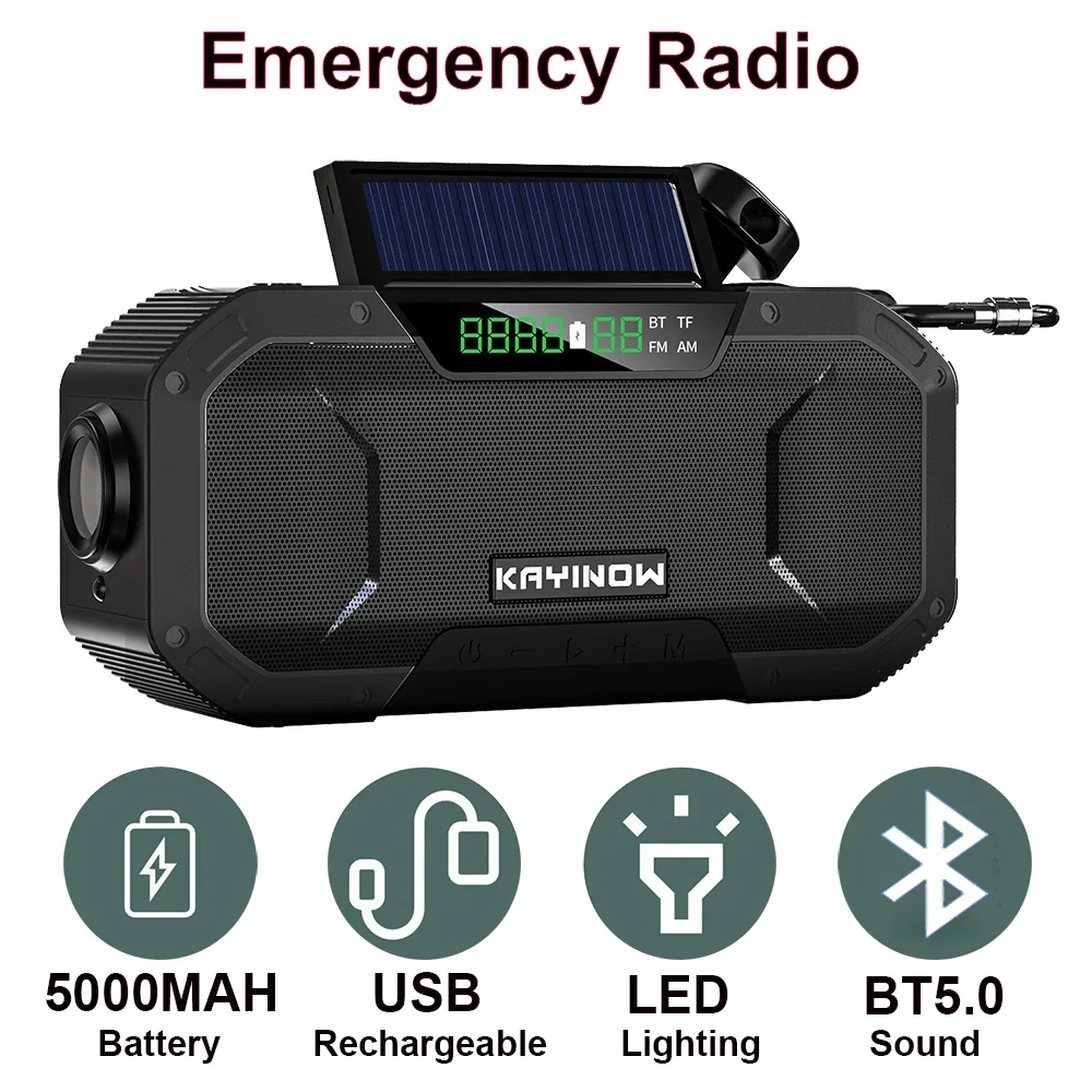 Multi-purpose Emergency Radio Hand Crank USB Rechargeable On Batteries Solar Portable FM Radio Flashlight Reading Lamp SOS Alarm