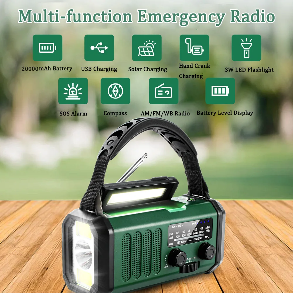 Multifunction 20000mAh Emergency Radio AM/FM/NOAA Weather Radio Solar Hand Crank Generator Radio Flashlight SOS Alarm Power Bank - Image 3