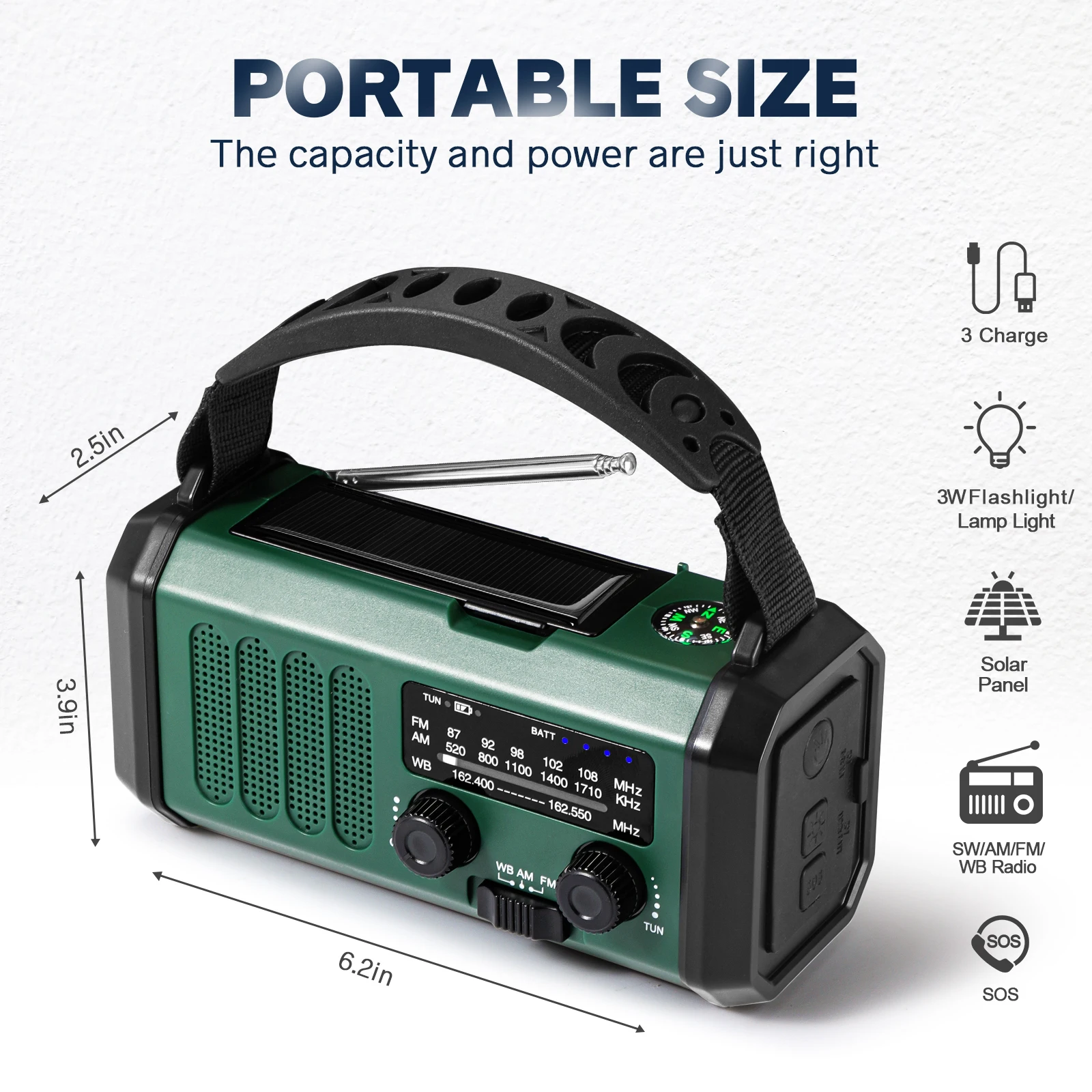 Multifunction 20000mAh Emergency Radio AM/FM/NOAA Weather Radio Solar Hand Crank Generator Radio Flashlight SOS Alarm Power Bank - Image 6