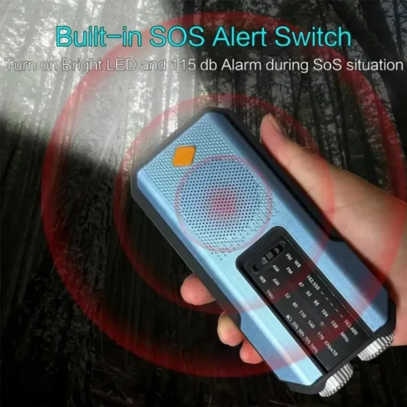 Multifunctional Emergency Weather Radio FM AM WB Hand Crank Solar USB Charging 2000mAh Power Bank LED Flashlight Torch - Image 4
