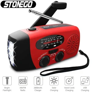 Multifunctional Portable Radio Hand Crank Solar Power FM AM WB NOAA Weather Radio Emergency LED Flashlight Power Bank