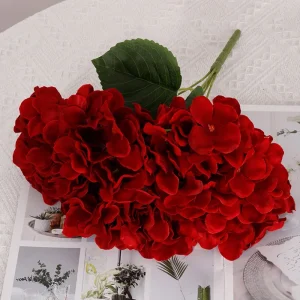 NEW 5 Heads Big Red Hydrangea Silk Flowers Hydrangea Artificial Flowers Fake Bouquet Flower Arrangements for Home Wedding Decor