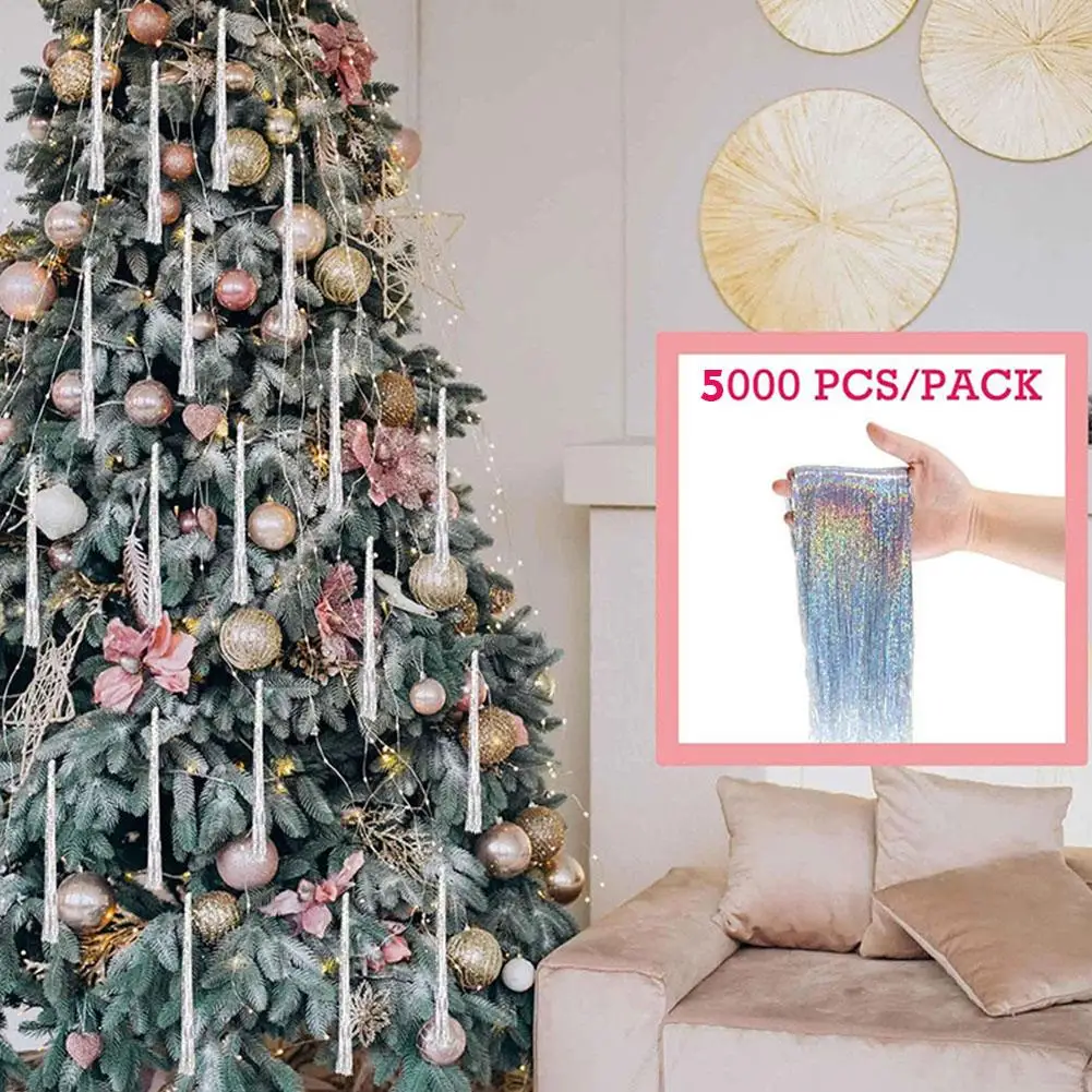NEW 5000 Strands Icicles Iridescent Tinsel Foil Fringe Garland For Christmas Xmas Tree Decorations Party Supplies Holiday Decor