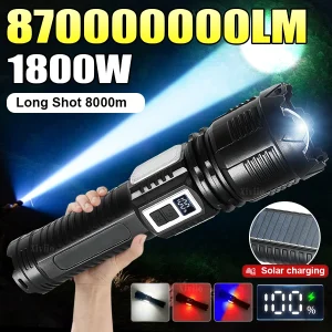 NEW 870000000LM Powerful LED Solar Flashlight 1800W High Brightness Rechargeable Tactical Torch Outdoor Fishing Camping Lantern