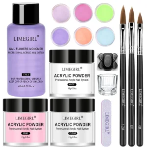 Nail Acrylic Powder Set Crystal Glitter kit Acrylic Liquid Monomer with Nail Brush File Nails Extension Neon Phosphor-Powder Set