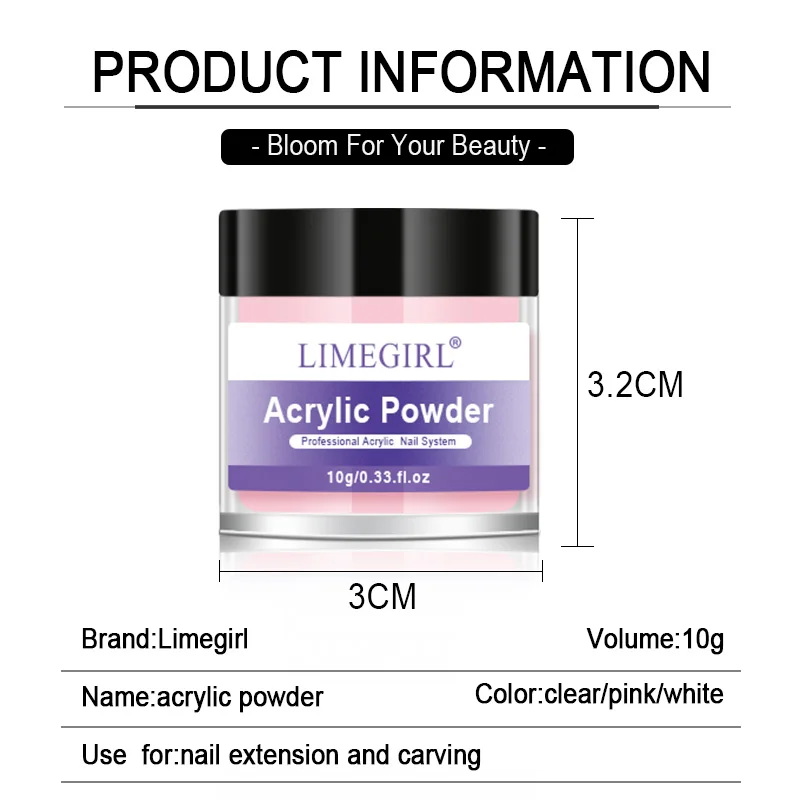 Nail Crystal Powder Kit Acrylic Liquid Set With Nail Brush Pink White Nails Powder For Nails Extension Carving Beginner Set - Image 3