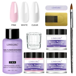 Nail Crystal Powder Kit Acrylic Liquid Set With Nail Brush Pink White Nails Powder For Nails Extension Carving Beginner Set