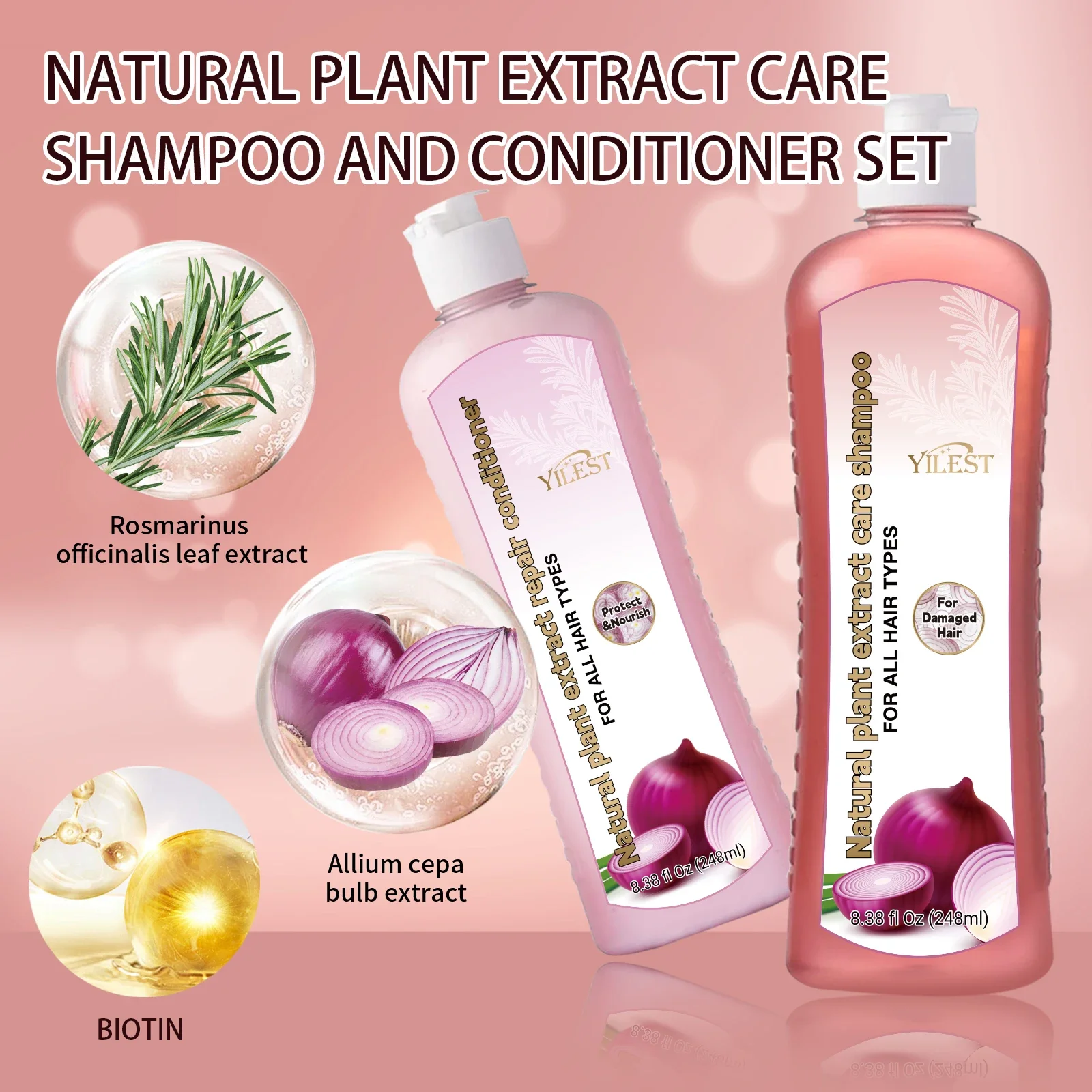 Natural Plant Shampoo & Conditioner Set 248ml by YILEST, for All Hair Types – Moisturizes & Strengthens, Complete Hair Care - Image 5