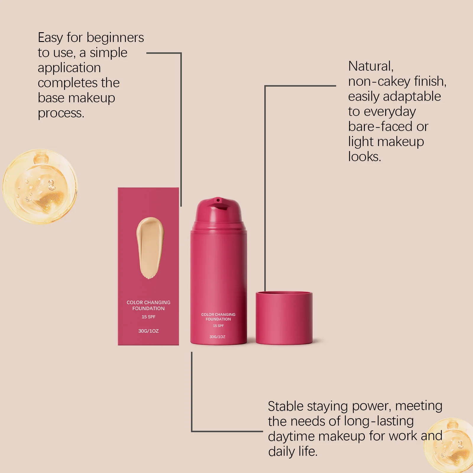 Natural Warm Tone Foundation, Facial Evening Tone, Soft Makeup Finish, Long-Lasting Radiance, Delicate & Sheer Texture - Image 4