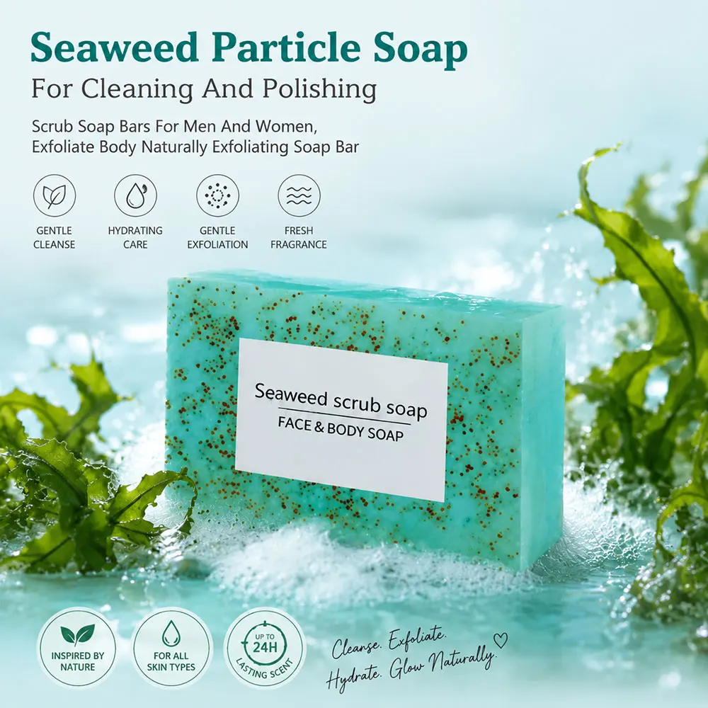 Naturally Exfoliating Soap Bar,Seaweed Particle Soap for Cleaning And Polishing,Scrub Soap Bars For Men And Women, Body Care - Image 2
