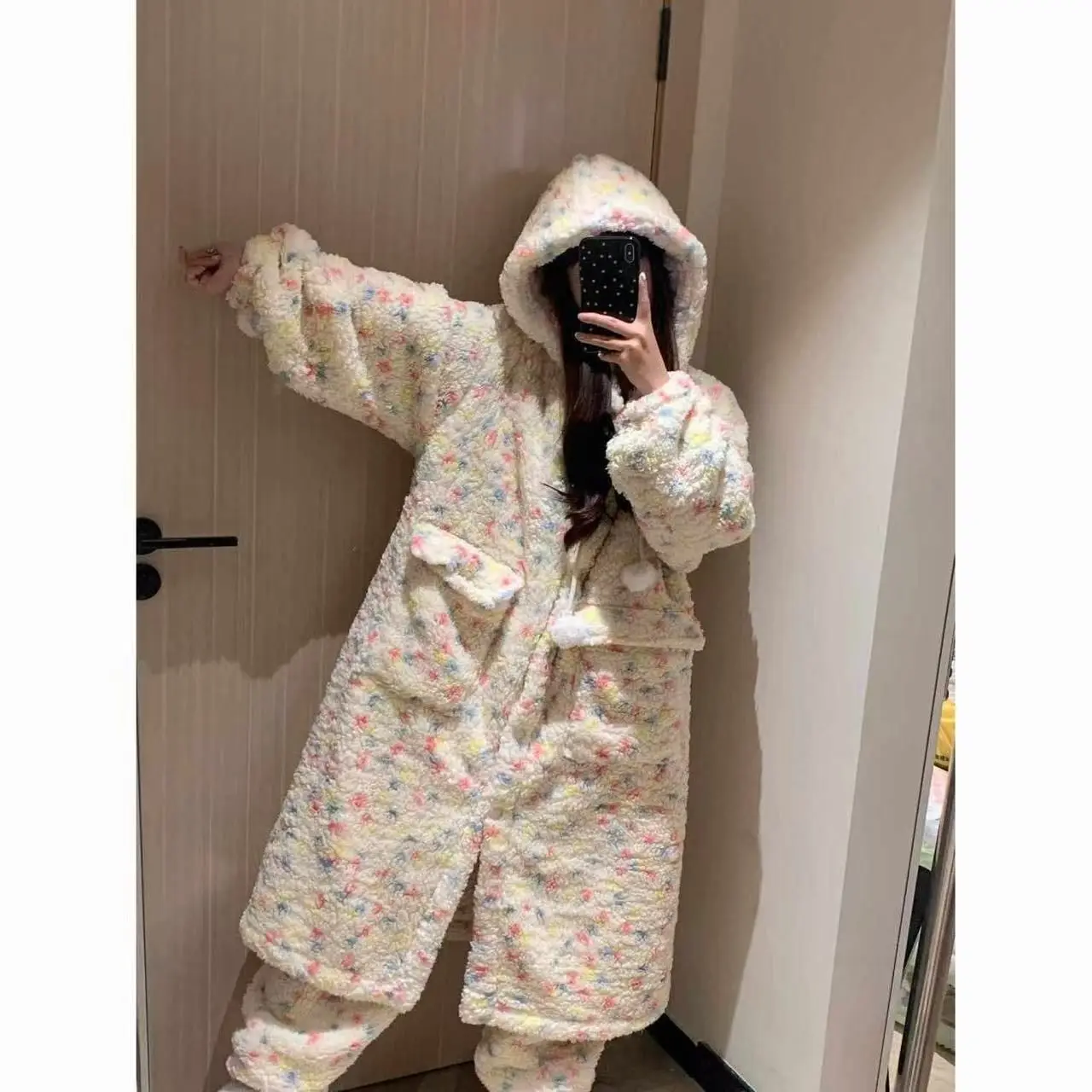 New Autumn Winter Girl Thickened Fleece Hooded Robe Women Long Pajamas Students Ladies Warm Soft Loungewear Lady Casual Homewear