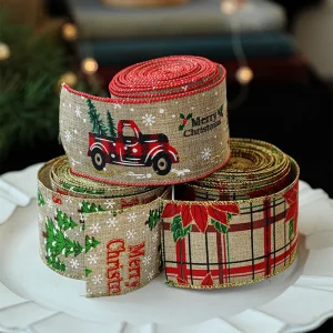 New Christmas Woven Ribbon Imitation Linen Silk Ribbon Decorative Bows Accessories Snowflake Christmas Ribbon