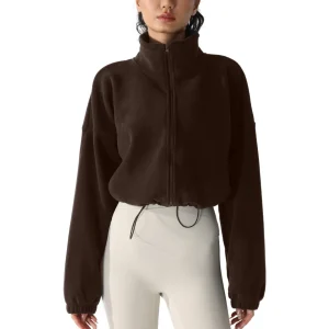 New Fashion Fall Winter Women's Short Zipper Hoodie Cropped Sweatshirt Drawstring Waist Puff Sleeve Pullover Y2k Clothing