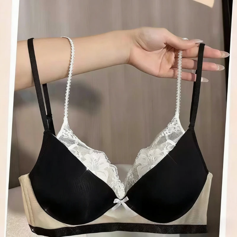 New French Lace Bra Set Ladies Push Up Lift Gathering Double Cup Small Bust Enhancer Soft Comfort Daily Wear Underwear for Women