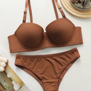 New Hot Selling Solid Color Daily 2-piece Set with Steel Rim push up Bra for Women Underwear Set J2611