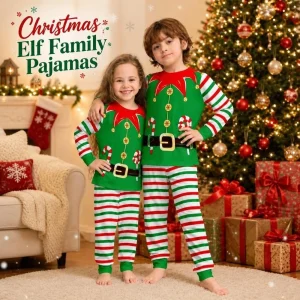 New Long Sleeve Christmas Pyjamas Set Striped Clown Printed Top+Pants Costume Elf Family Matching Pyjamas Adult