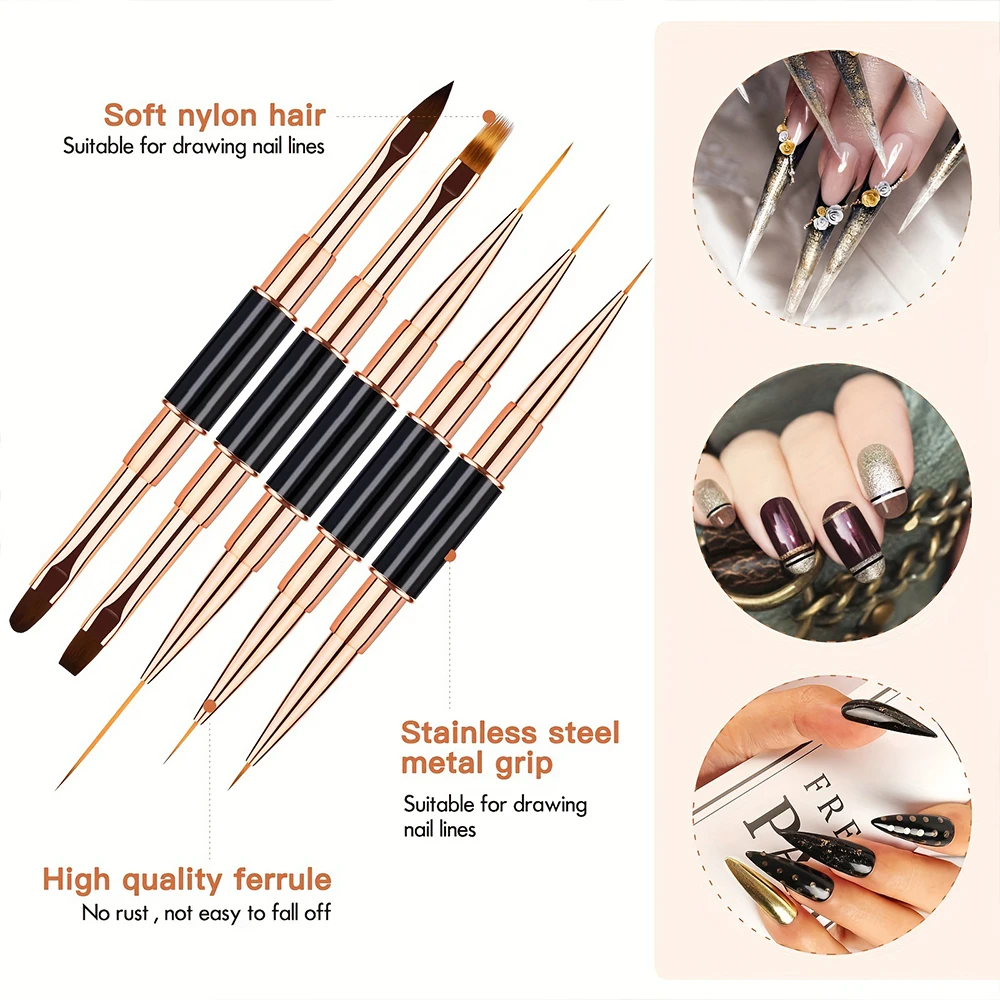 New Nail Art Brush Set, Professional 5-Piece Dual-Ended Acrylic Brushes, Line Puller, Fine Detail Brush, Ideal for Gel, 3D Nail - Image 5