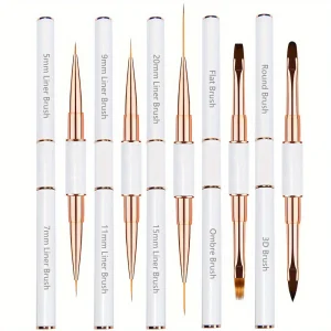 New Nail Art Brush Set, Professional 5-Piece Dual-Ended Acrylic Brushes, Line Puller, Fine Detail Brush, Ideal for Gel, 3D Nail