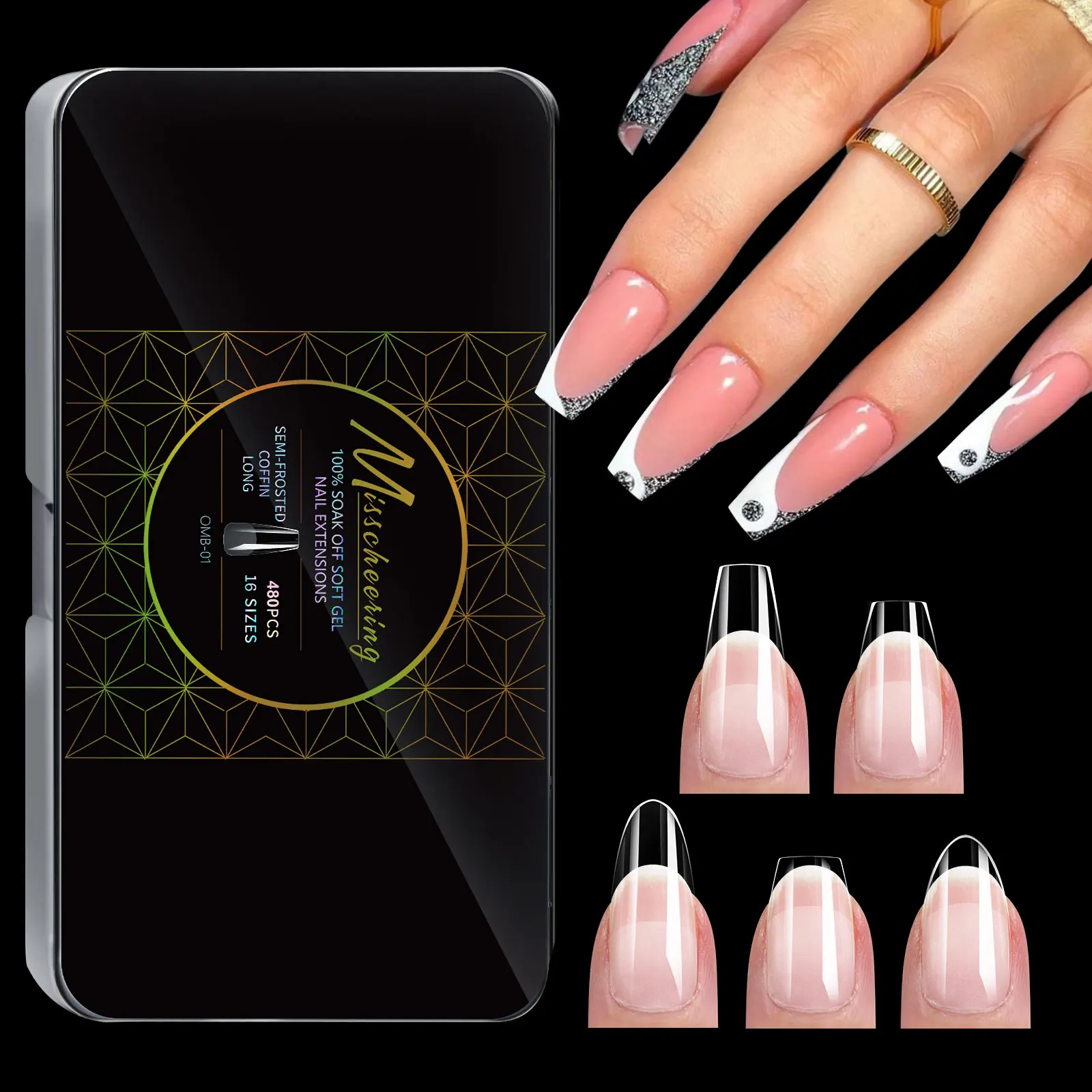 New Soft Gel False Tips 480pcs Almond Square Coffin French Half Frosted Fake Press On Acrylic Nails Full Cover American Capsule - Image 2