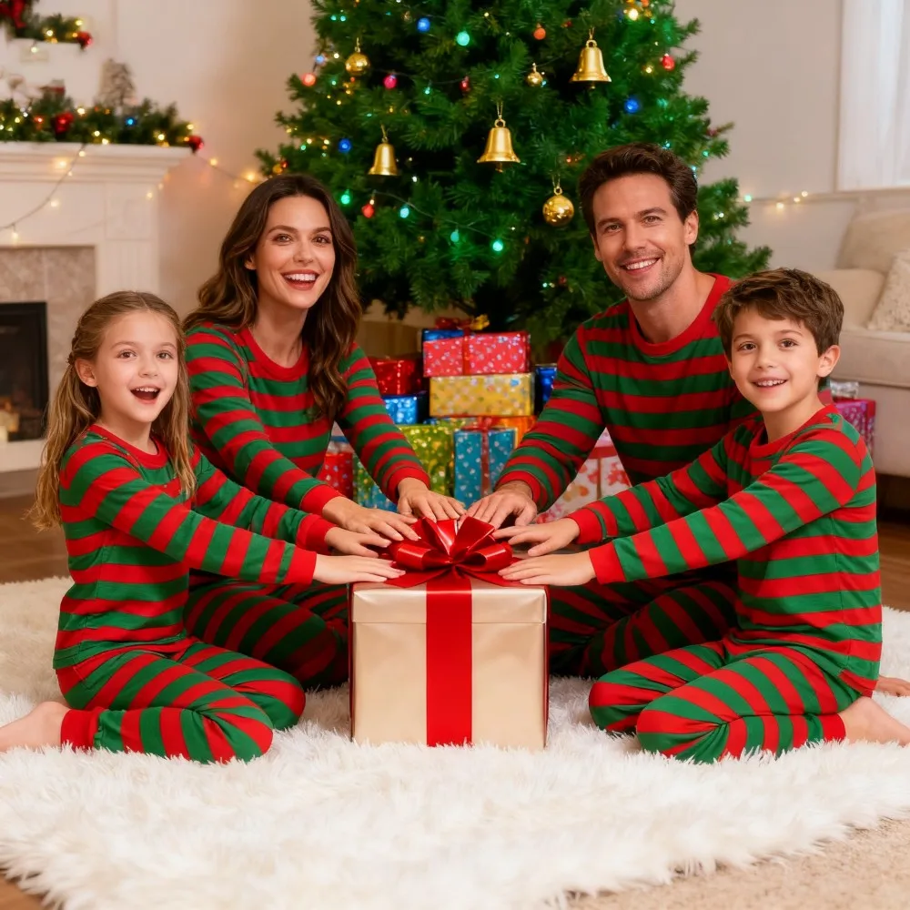 New Striped Family Matching Christmas Pajamas Mother Kids Pijamas Familiares Navidad Couples Matching Outfits Xmas Nightwear - Image 2
