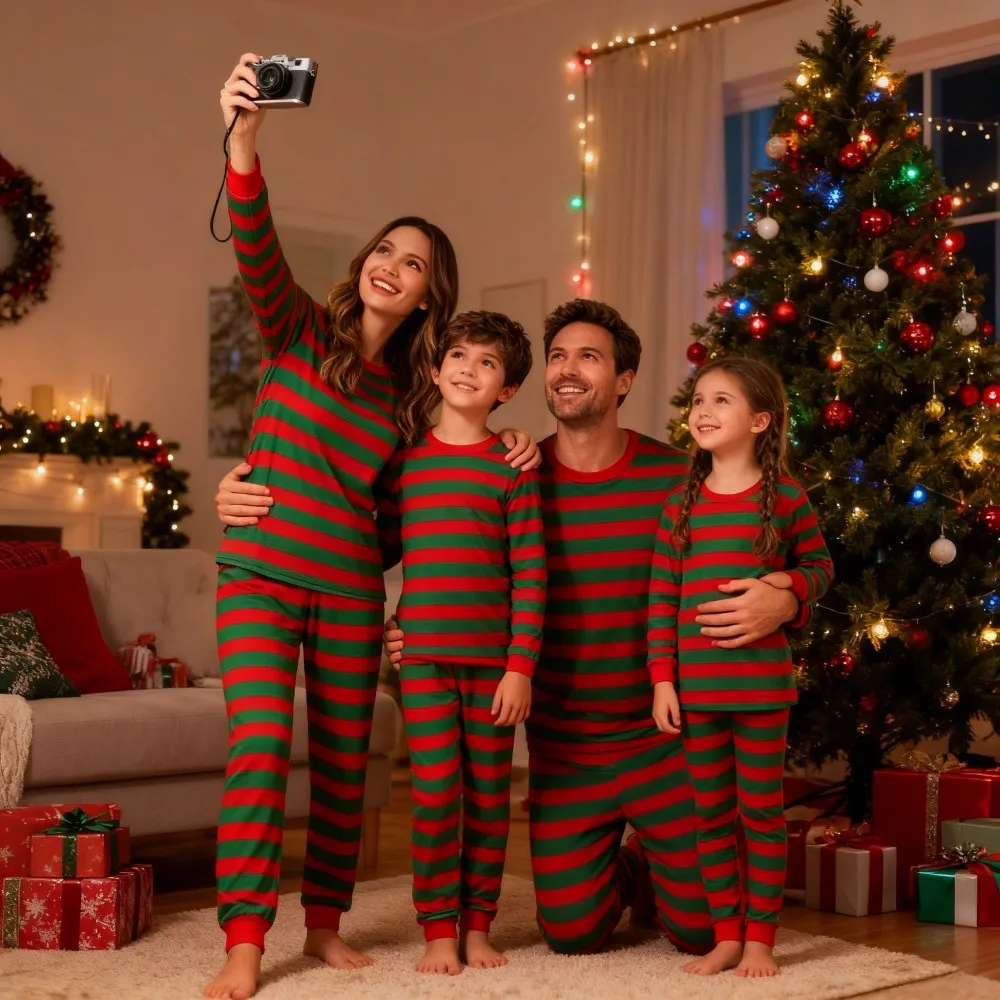 New Striped Family Matching Christmas Pajamas Mother Kids Pijamas Familiares Navidad Couples Matching Outfits Xmas Nightwear - Image 4