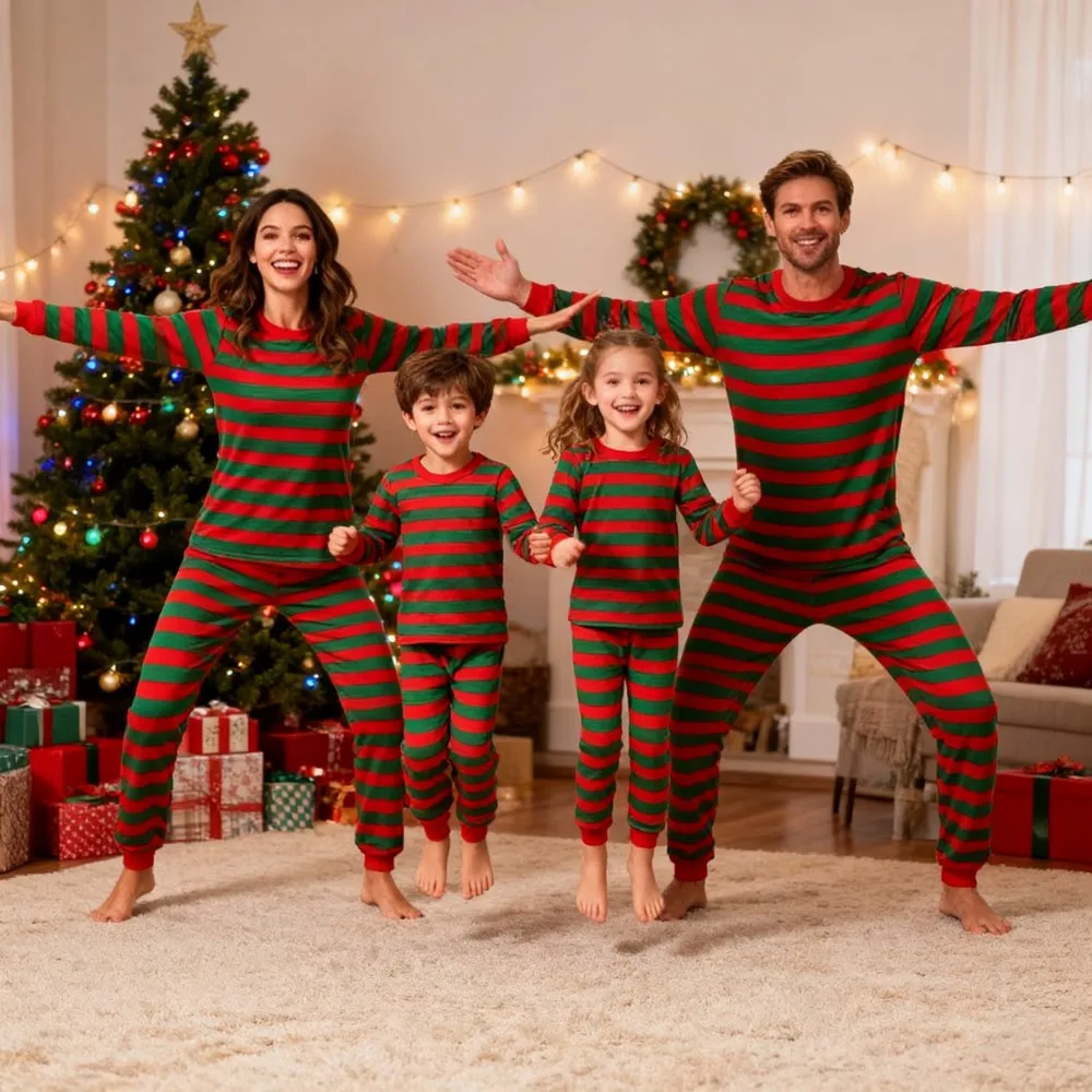 New Striped Family Matching Christmas Pajamas Mother Kids Pijamas Familiares Navidad Couples Matching Outfits Xmas Nightwear - Image 3