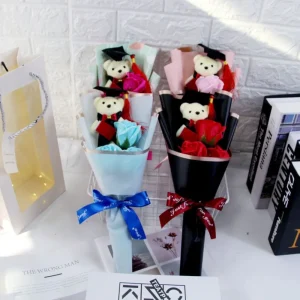 New Sunflower Bear Bouquet Bouquet Decoration Rose Sunflower Soap Flower Graduation Gift Valentine'S Day Cartoon Lovely Bear