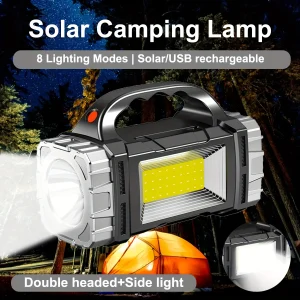 New Upgrade Rechargeable High Power Solar LED COB Flashlight With Power Bank Waterproof Multifunctional Hand Lamp For Outdoor
