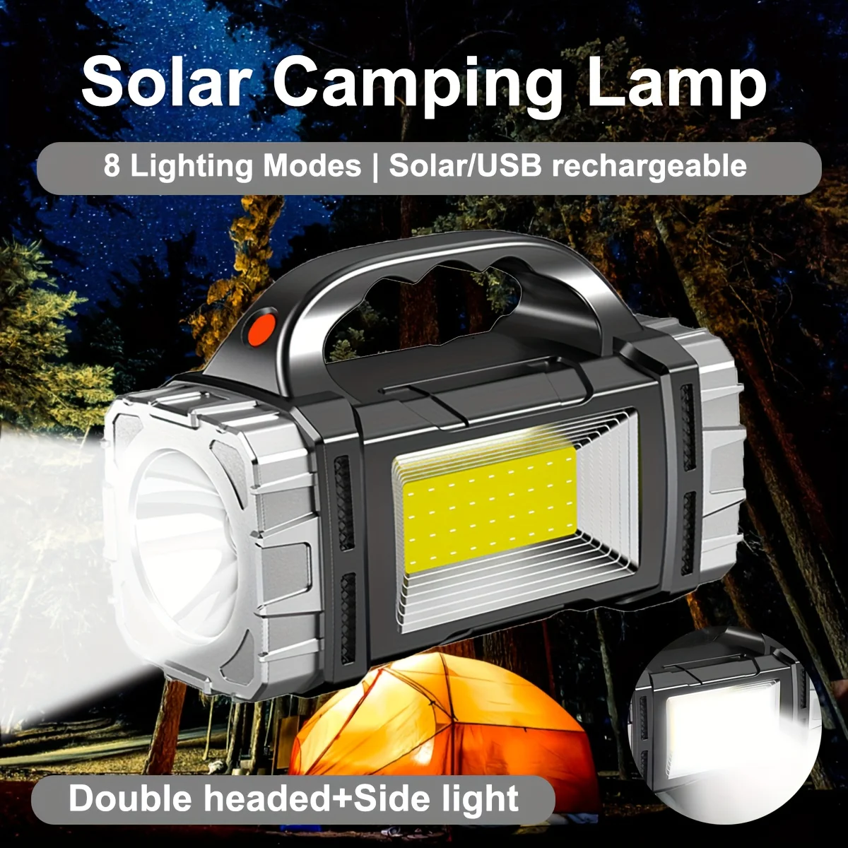 New Upgrade Rechargeable High Power Solar LED COB Flashlight With Power Bank Waterproof Multifunctional Hand Lamp For Outdoor
