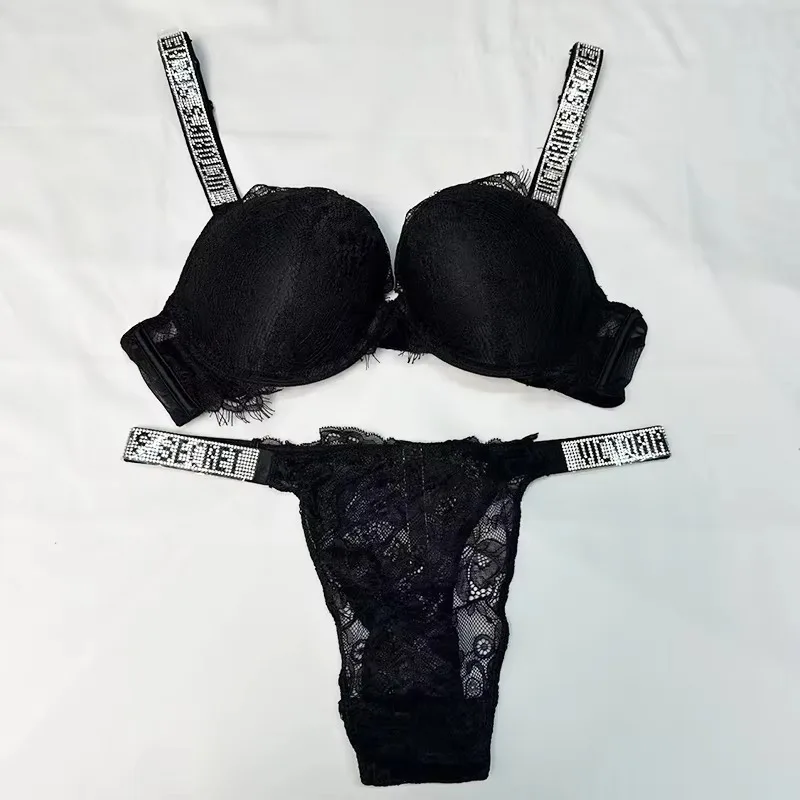 New Victoria's Secret Women's Sexy Bra and Panty Set Comfortable Push Up Shapewear Adjustable Padded Gathered Lace Lingerie Set - Image 2