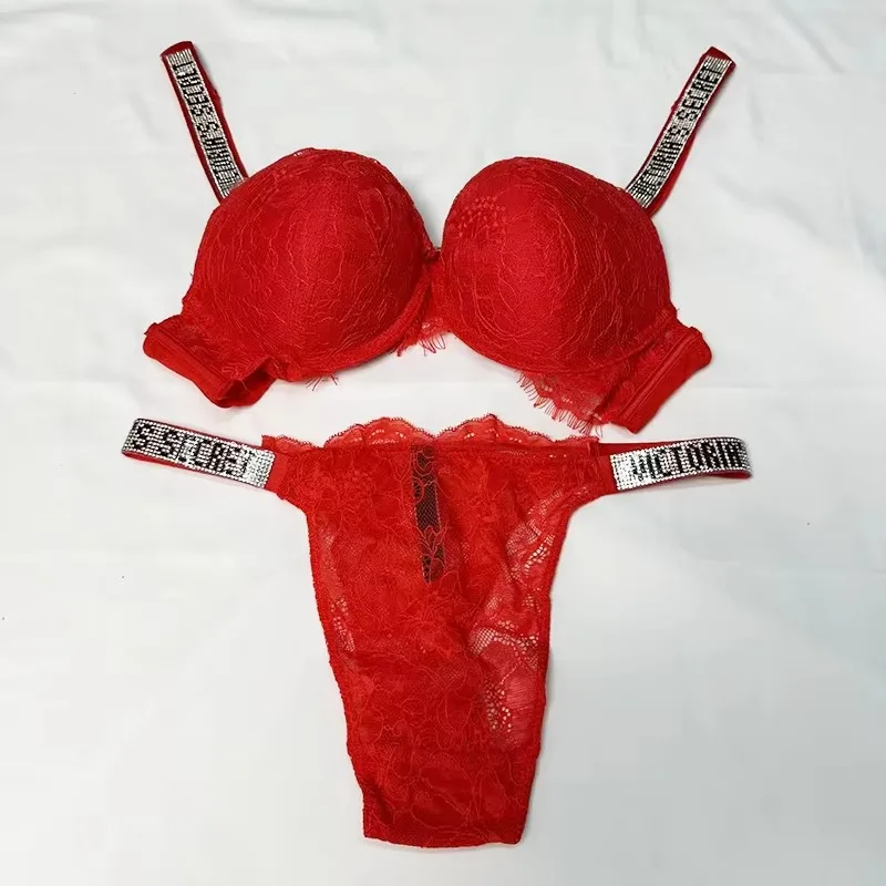 New Victoria's Secret Women's Sexy Bra and Panty Set Comfortable Push Up Shapewear Adjustable Padded Gathered Lace Lingerie Set - Image 5