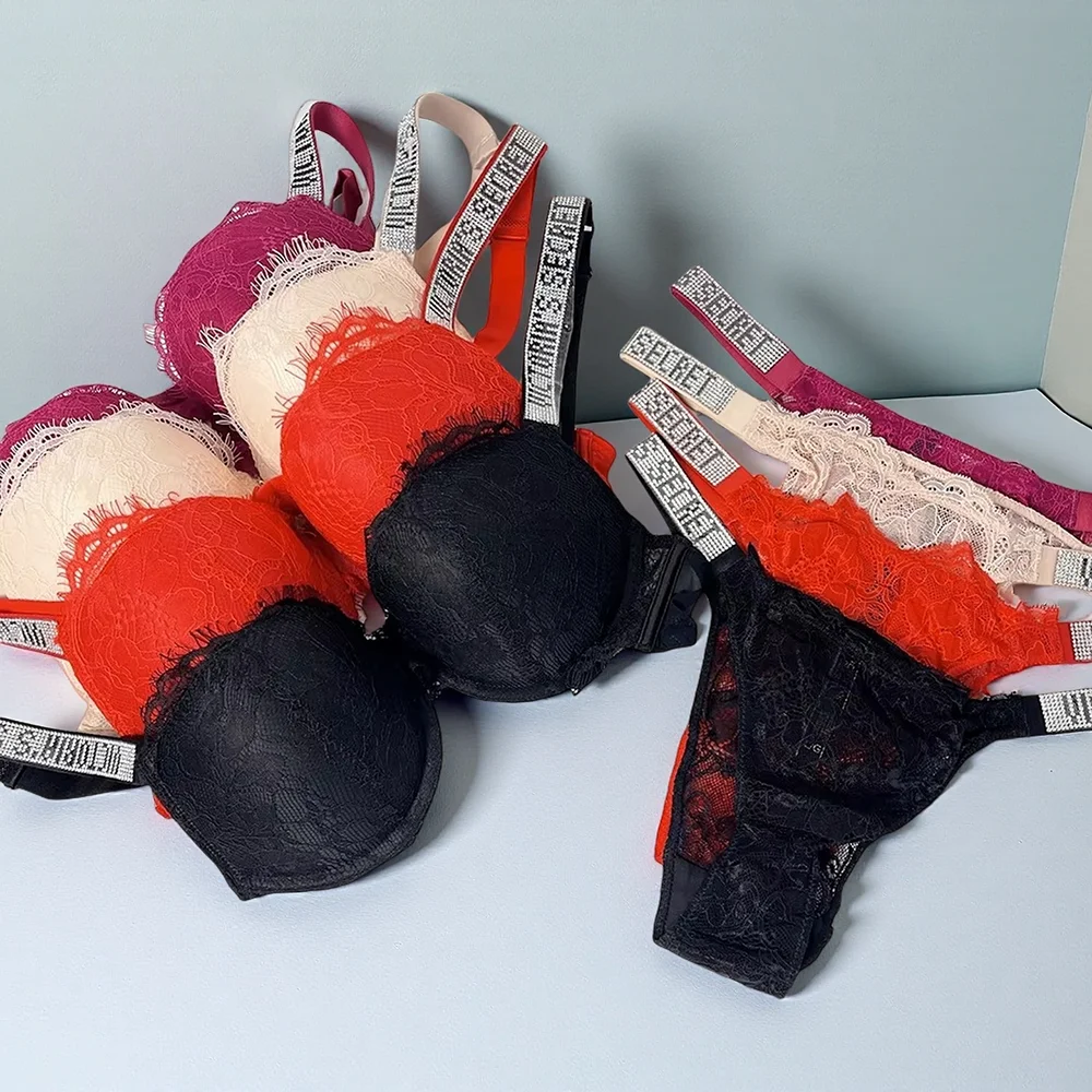 New Victoria's Secret Women's Sexy Bra and Panty Set Comfortable Push Up Shapewear Adjustable Padded Gathered Lace Lingerie Set - Image 6
