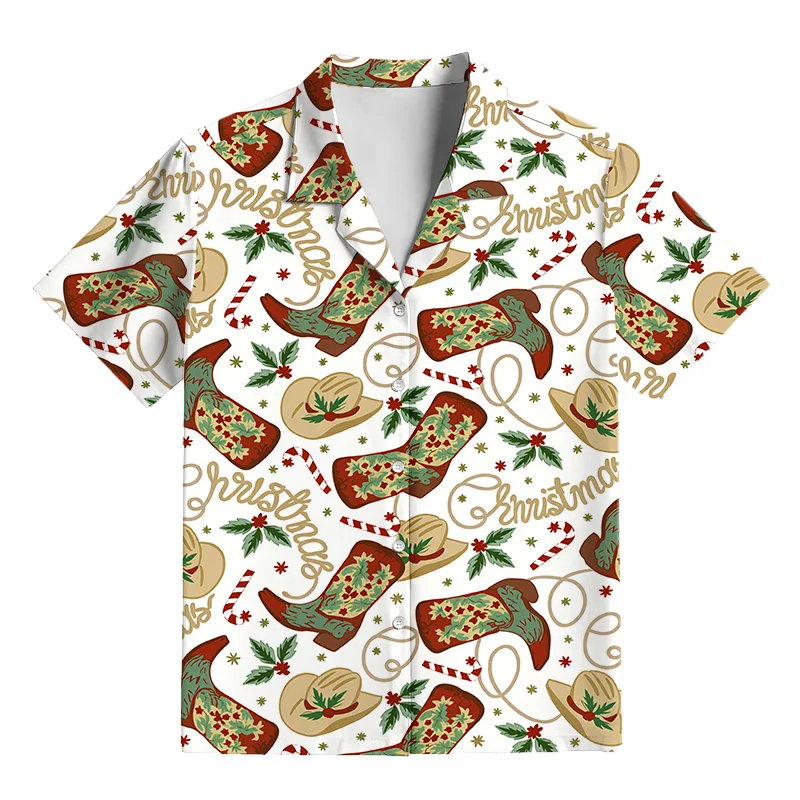 New Western Cowboy-Style Christmas Loungewear: Short-Sleeve Top & Pants Set – Matching Family Pajamas for Men, Women, and Kids - Image 2