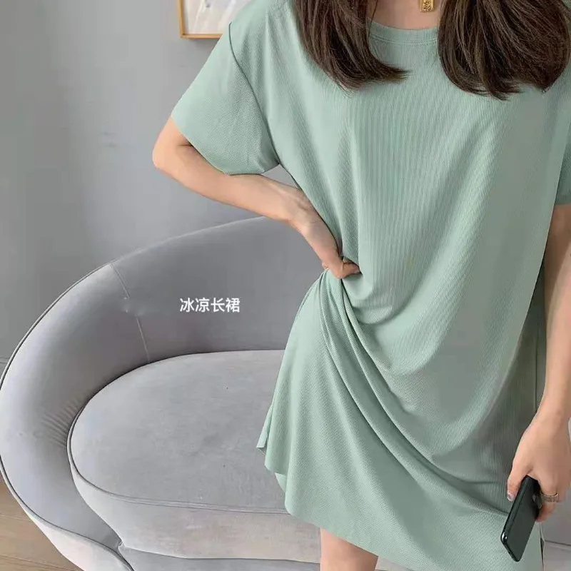 New Women Summer Ice Silk Nightdress Girls Student Loose Dress Woman Casual Homewear Ladies Short-sleeve Nightdress Worn Outside - Image 2
