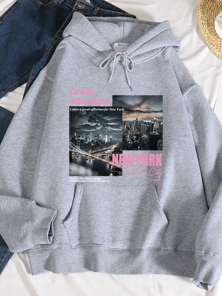 New York Dream City Prints Hoodies Female Fashion Comfortable Versatile Hoodie Autumn Soft Fleece Sweatshirts Casual Warm Tops - Image 3