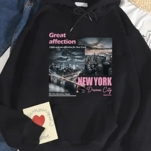 New York Dream City Prints Hoodies Female Fashion Comfortable Versatile Hoodie Autumn Soft Fleece Sweatshirts Casual Warm Tops