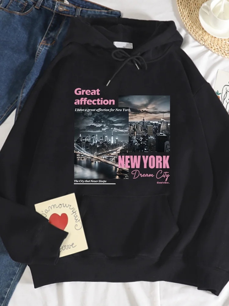 New York Dream City Prints Hoodies Female Fashion Comfortable Versatile Hoodie Autumn Soft Fleece Sweatshirts Casual Warm Tops